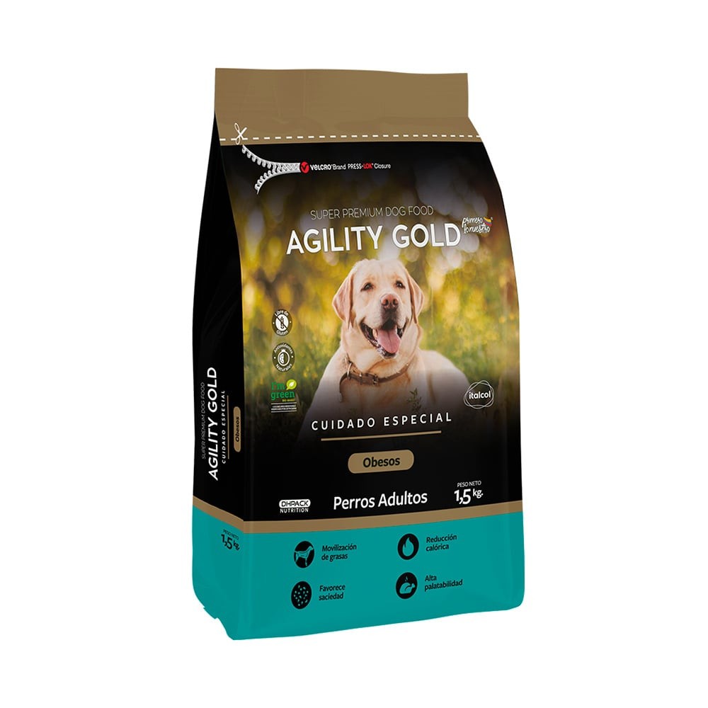 Bulto de Agility Gold Obesos para perros adultos, alimento con reducción calórica disponible en MASCOTASTORE Manizales