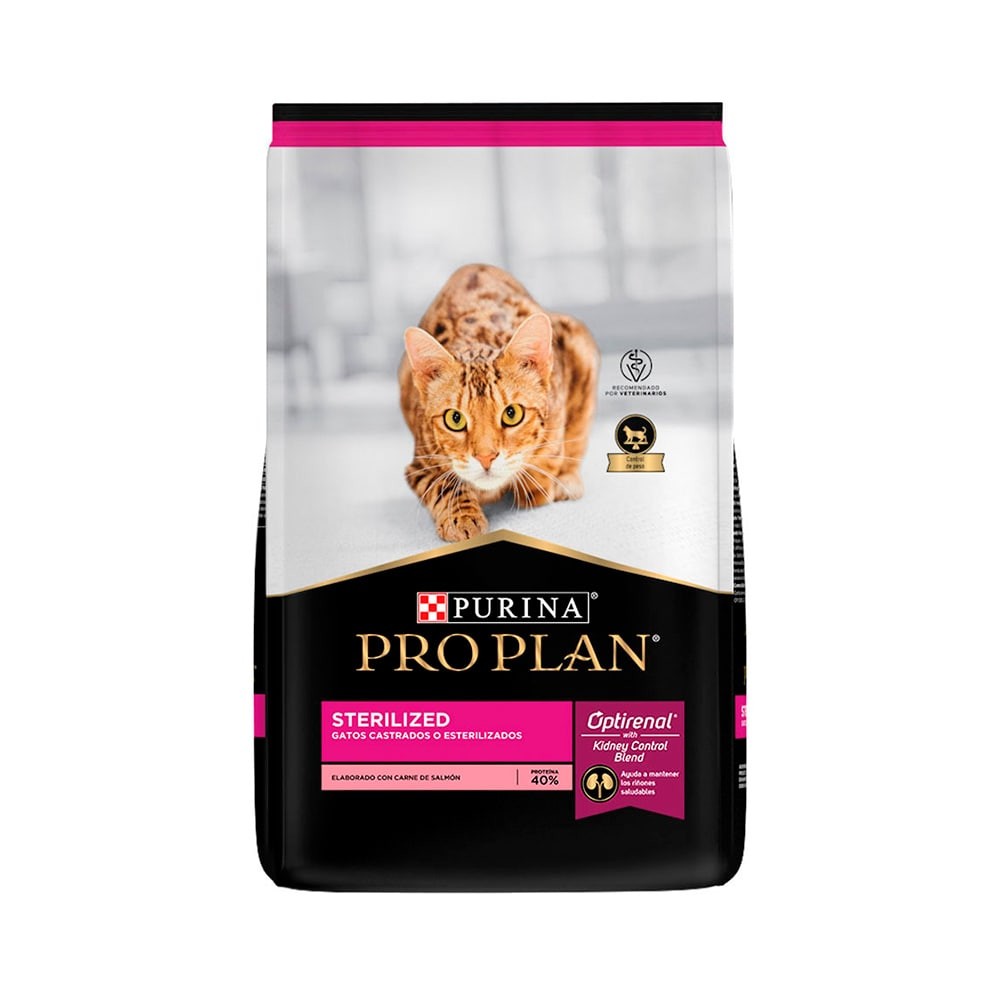 Bulto de Pro Plan Sterilized, alimento para gatos castrados o esterilizados, disponible en MASCOTASTORE Manizales